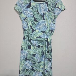 J. McLaughlin Blue and Green Leaf Print Mini Dress